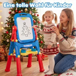 4-in-1 Kindertafel Höhenverstellbar Doppelseitige Kinderstaffelei mit Magnettafel 360° Drehbar