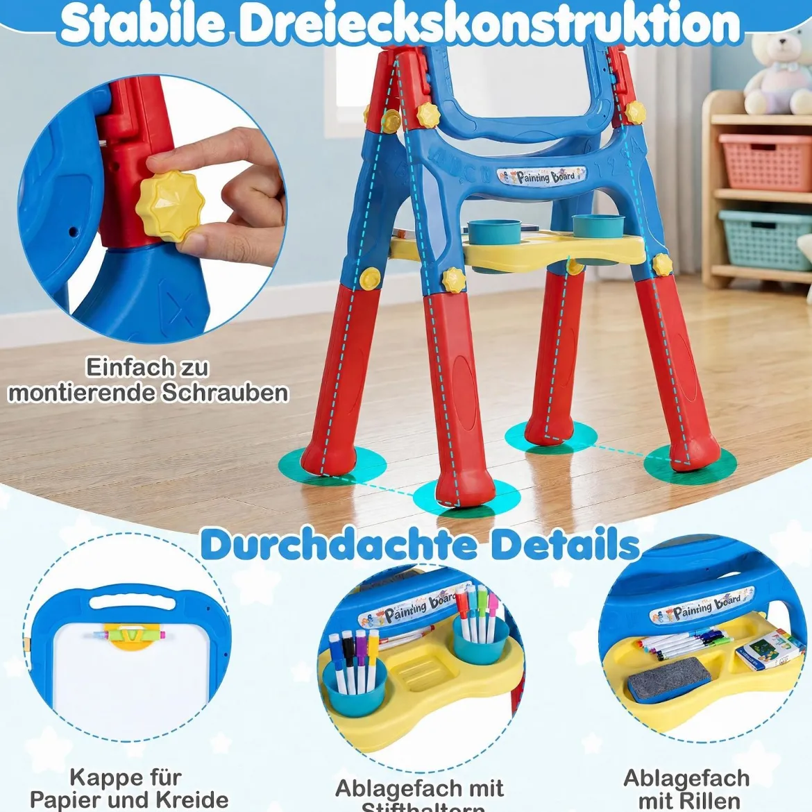 4-in-1 Kindertafel Höhenverstellbar Doppelseitige Kinderstaffelei mit Magnettafel 360° Drehbar