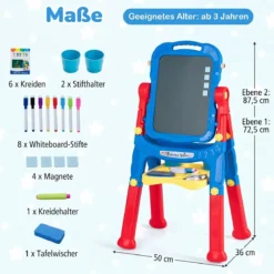 4-in-1 Kindertafel Höhenverstellbar Doppelseitige Kinderstaffelei mit Magnettafel 360° Drehbar