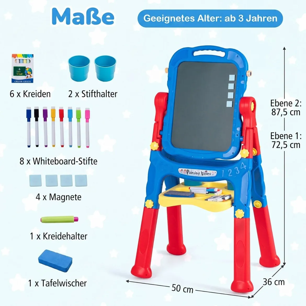 4-in-1 Kindertafel Höhenverstellbar Doppelseitige Kinderstaffelei mit Magnettafel 360° Drehbar