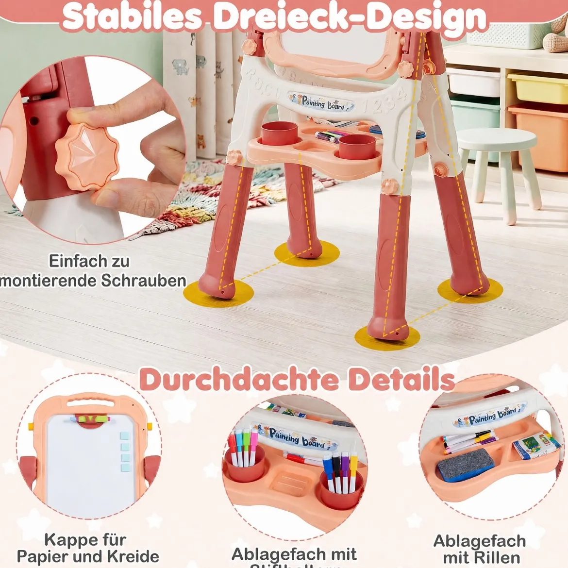 4-in-1 Kindertafel Höhenverstellbar Doppelseitige Kinderstaffelei mit Magnettafel 360° Drehbar