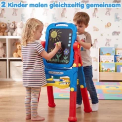 4-in-1 Kindertafel Höhenverstellbar Doppelseitige Kinderstaffelei mit Magnettafel 360° Drehbar