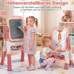 4-in-1 Kindertafel Höhenverstellbar Doppelseitige Kinderstaffelei mit Magnettafel 360° Drehbar