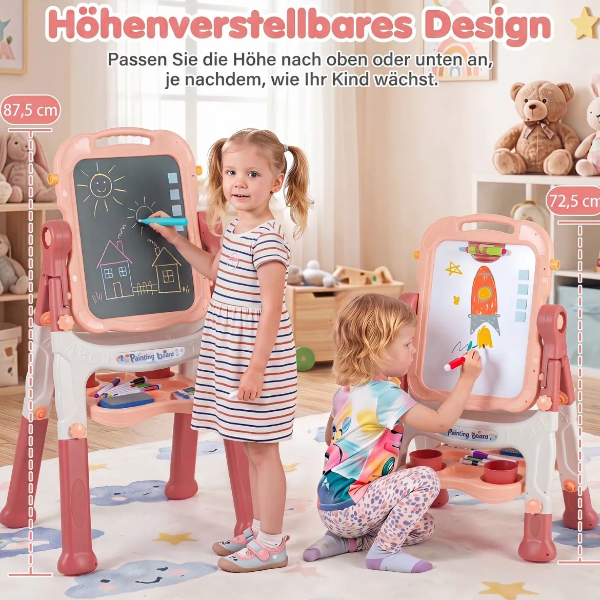 4-in-1 Kindertafel Höhenverstellbar Doppelseitige Kinderstaffelei mit Magnettafel 360° Drehbar