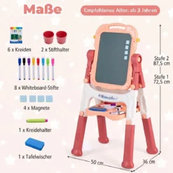 4-in-1 Kindertafel Höhenverstellbar Doppelseitige Kinderstaffelei mit Magnettafel 360° Drehbar