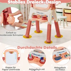 4-in-1 Kindertafel Höhenverstellbar Doppelseitige Kinderstaffelei mit Magnettafel 360° Drehbar