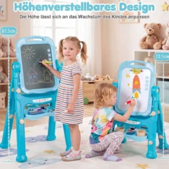 4-in-1 Kindertafel Höhenverstellbar Doppelseitige Kinderstaffelei mit Magnettafel 360° Drehbar
