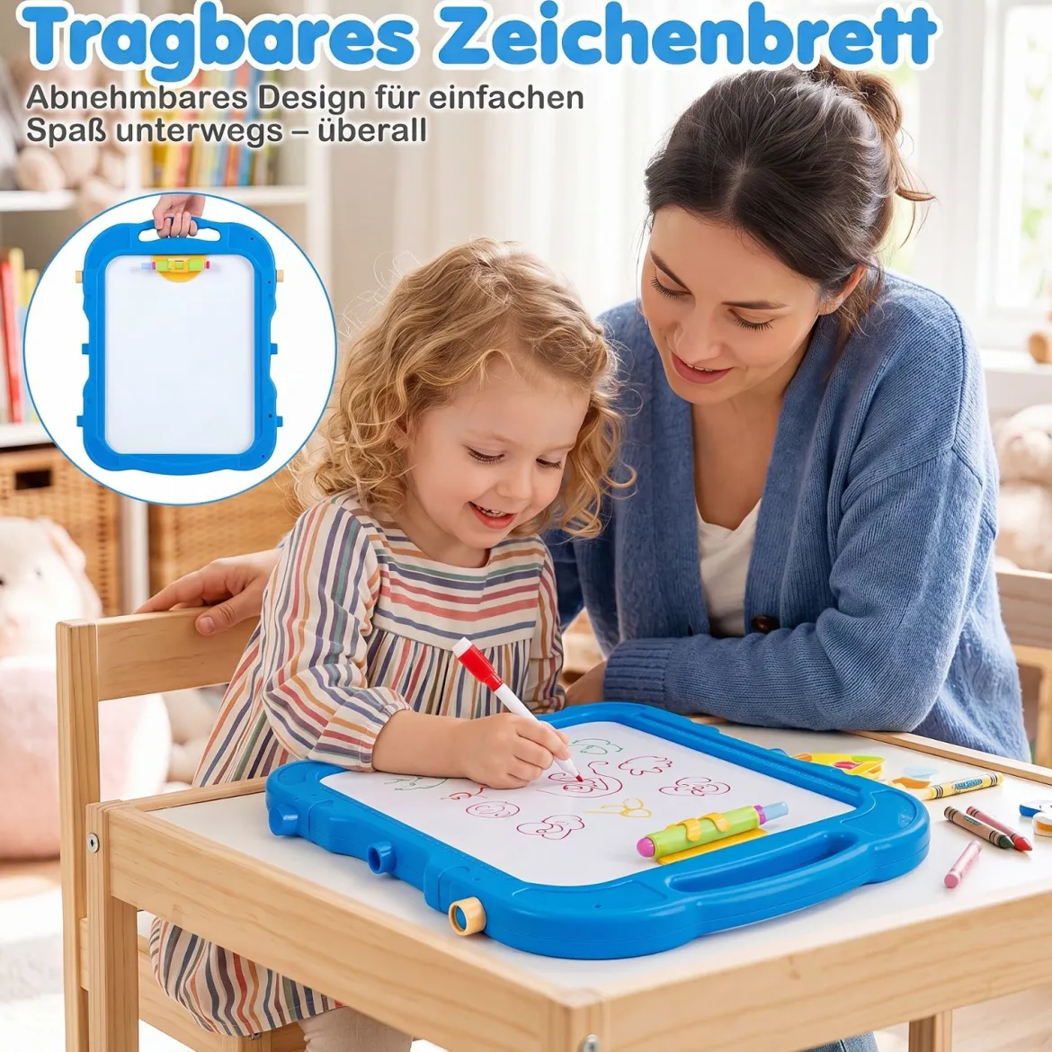 4-in-1 Kindertafel Höhenverstellbar Doppelseitige Kinderstaffelei mit Magnettafel 360° Drehbar