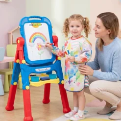 4-in-1 Kindertafel Höhenverstellbar Doppelseitige Kinderstaffelei mit Magnettafel 360° Drehbar