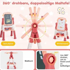 4-in-1 Kindertafel Höhenverstellbar Doppelseitige Kinderstaffelei mit Magnettafel 360° Drehbar