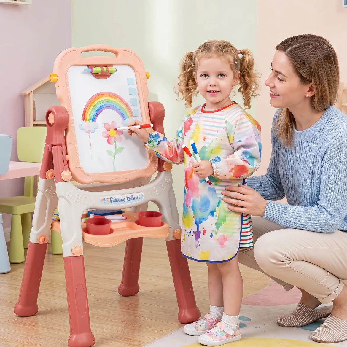 4-in-1 Kindertafel Höhenverstellbar Doppelseitige Kinderstaffelei mit Magnettafel 360° Drehbar
