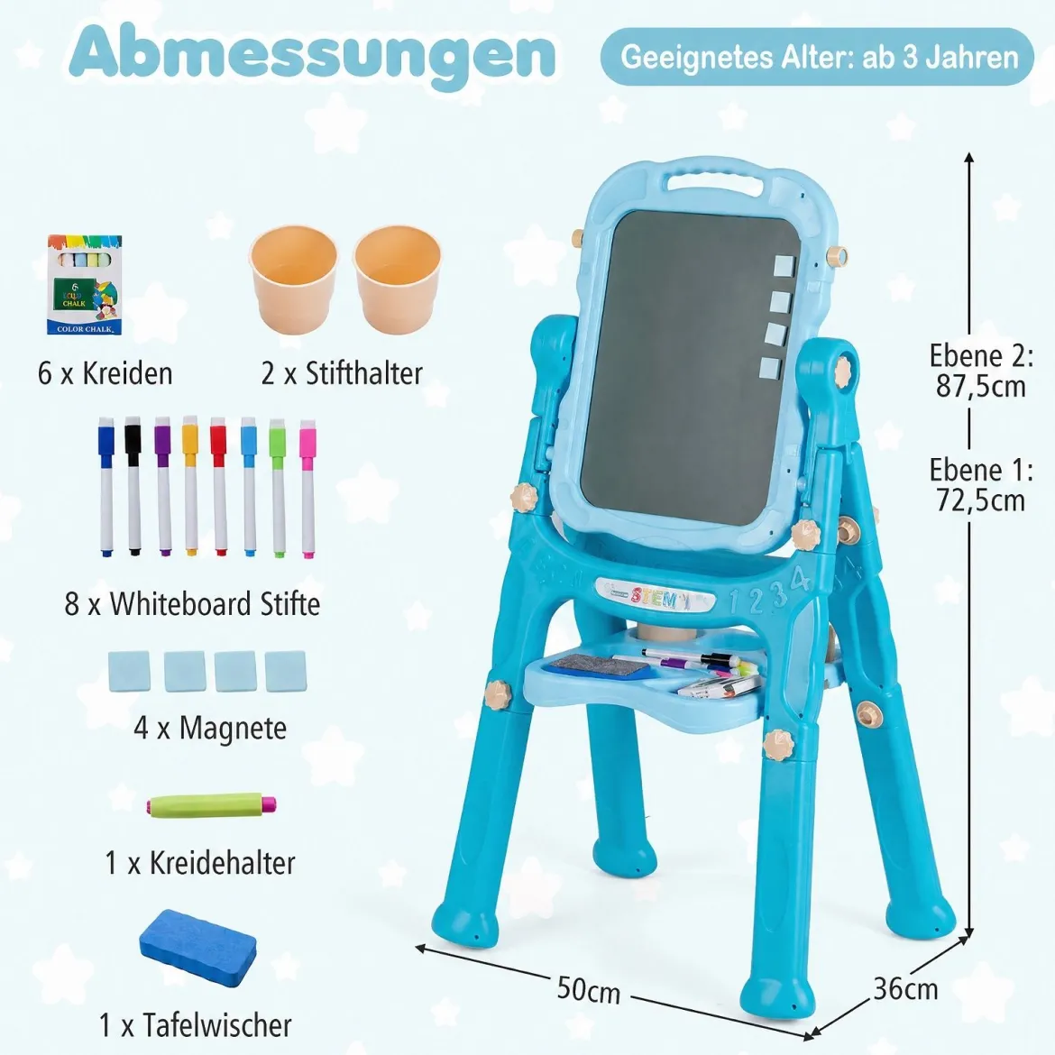 4-in-1 Kindertafel Höhenverstellbar Doppelseitige Kinderstaffelei mit Magnettafel 360° Drehbar