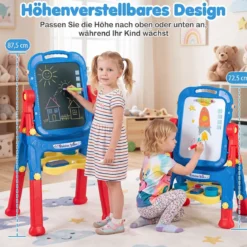 4-in-1 Kindertafel Höhenverstellbar Doppelseitige Kinderstaffelei mit Magnettafel 360° Drehbar