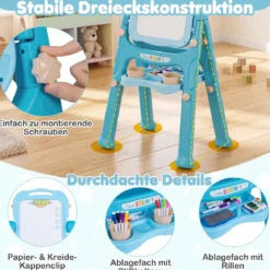 4-in-1 Kindertafel Höhenverstellbar Doppelseitige Kinderstaffelei mit Magnettafel 360° Drehbar