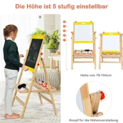 3 in 1 Kindertafel Klappbar Höhenverstellbare Holztafel für Kinder 50,5 x 53,5 x 79-104 cm Natur + Gelb