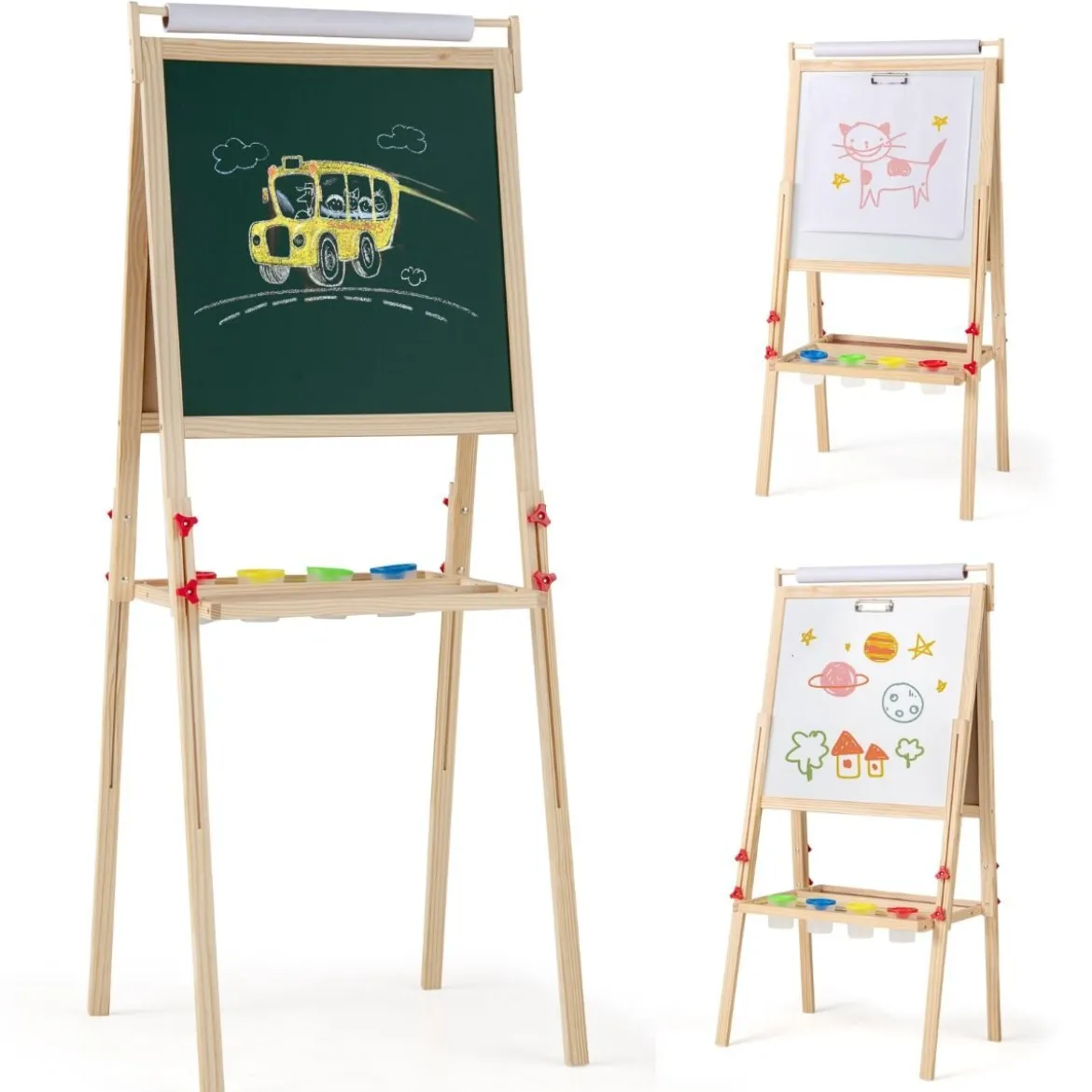 3 in 1 Kinder Tafel mit Magnetischer Kreidetafel & Whiteboard & Papierrolle Höhenverstellbar