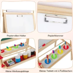 3 in 1 Kinder Tafel mit Magnetischer Kreidetafel & Whiteboard & Papierrolle Höhenverstellbar