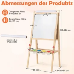 3 in 1 Kinder Tafel mit Magnetischer Kreidetafel & Whiteboard & Papierrolle Höhenverstellbar