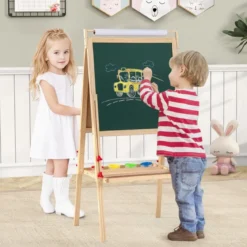 3 in 1 Kinder Tafel mit Magnetischer Kreidetafel & Whiteboard & Papierrolle Höhenverstellbar