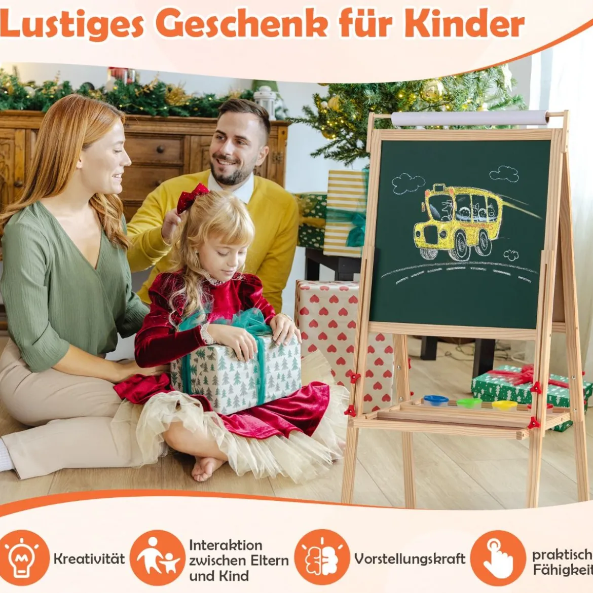 3 in 1 Kinder Tafel mit Magnetischer Kreidetafel & Whiteboard & Papierrolle Höhenverstellbar
