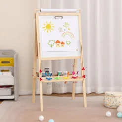 3 in 1 Kinder Tafel mit Magnetischer Kreidetafel & Whiteboard & Papierrolle Höhenverstellbar