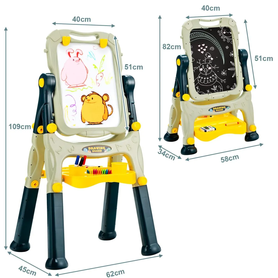 2 in 1 Kindertafel Staffelei doppelseitig Whiteboard & Kreidetafel höhenverstellbar Schreibtafel Grün