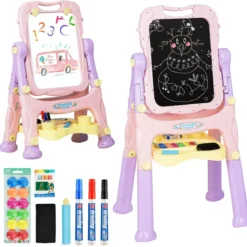 2 in 1 Kindertafel Staffelei doppelseitig Whiteboard & Kreidetafel Lila
