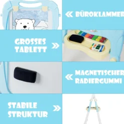 2 in 1 Kindertafel Staffelei doppelseitig Whiteboard & Kreidetafel Schreibtafel Blau