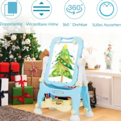 2 in 1 Kindertafel Staffelei doppelseitig Whiteboard & Kreidetafel Schreibtafel Blau