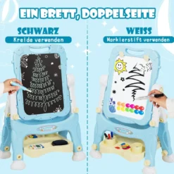 2 in 1 Kindertafel Staffelei doppelseitig Whiteboard & Kreidetafel Schreibtafel Blau
