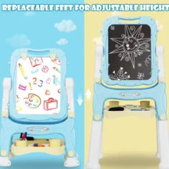 2 in 1 Kindertafel Staffelei doppelseitig Whiteboard & Kreidetafel Schreibtafel Blau
