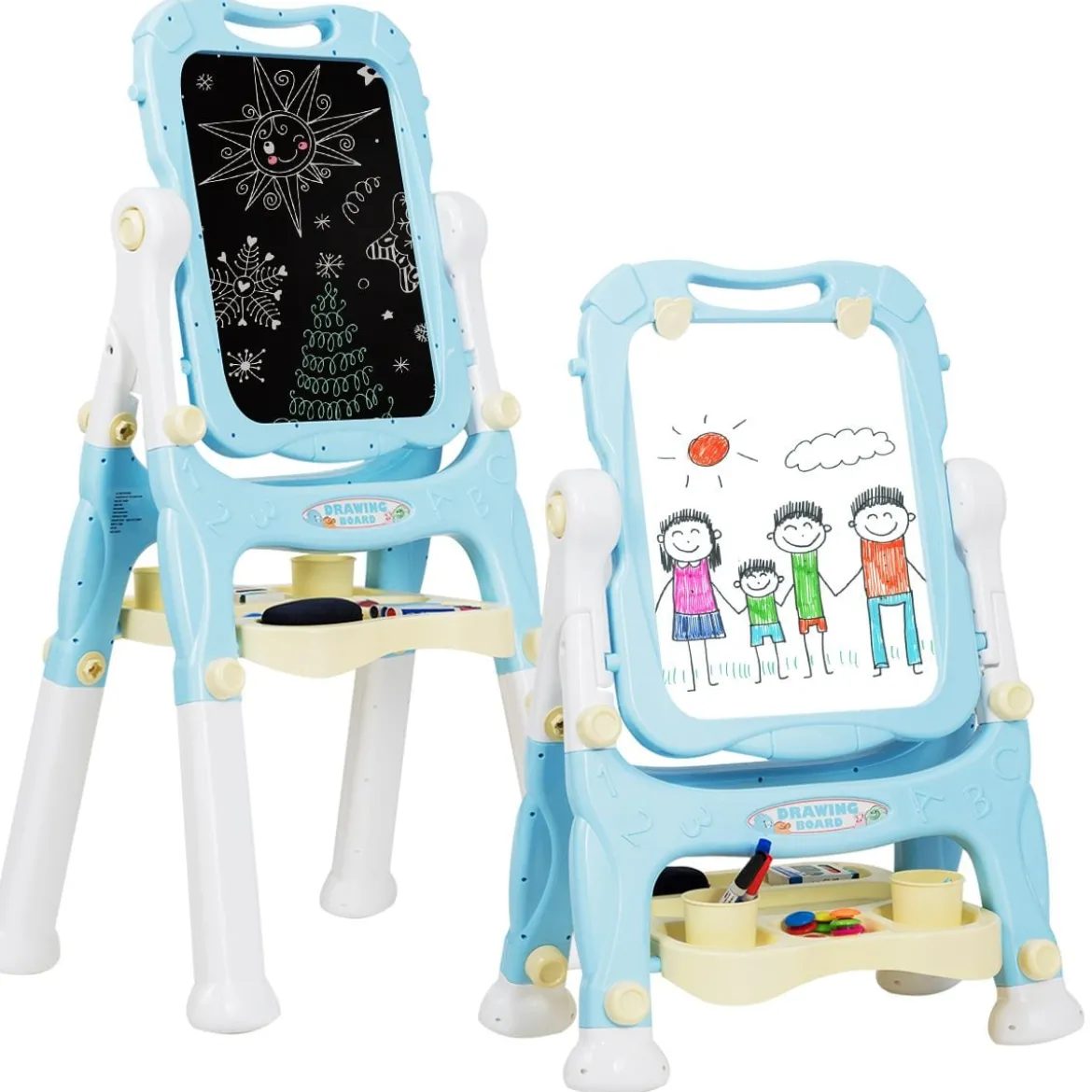 2 in 1 Kindertafel Staffelei doppelseitig Whiteboard & Kreidetafel Schreibtafel Blau