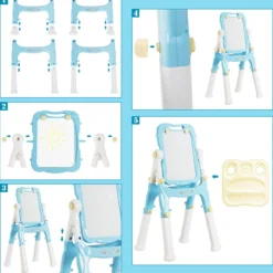 2 in 1 Kindertafel Staffelei doppelseitig Whiteboard & Kreidetafel Schreibtafel Blau