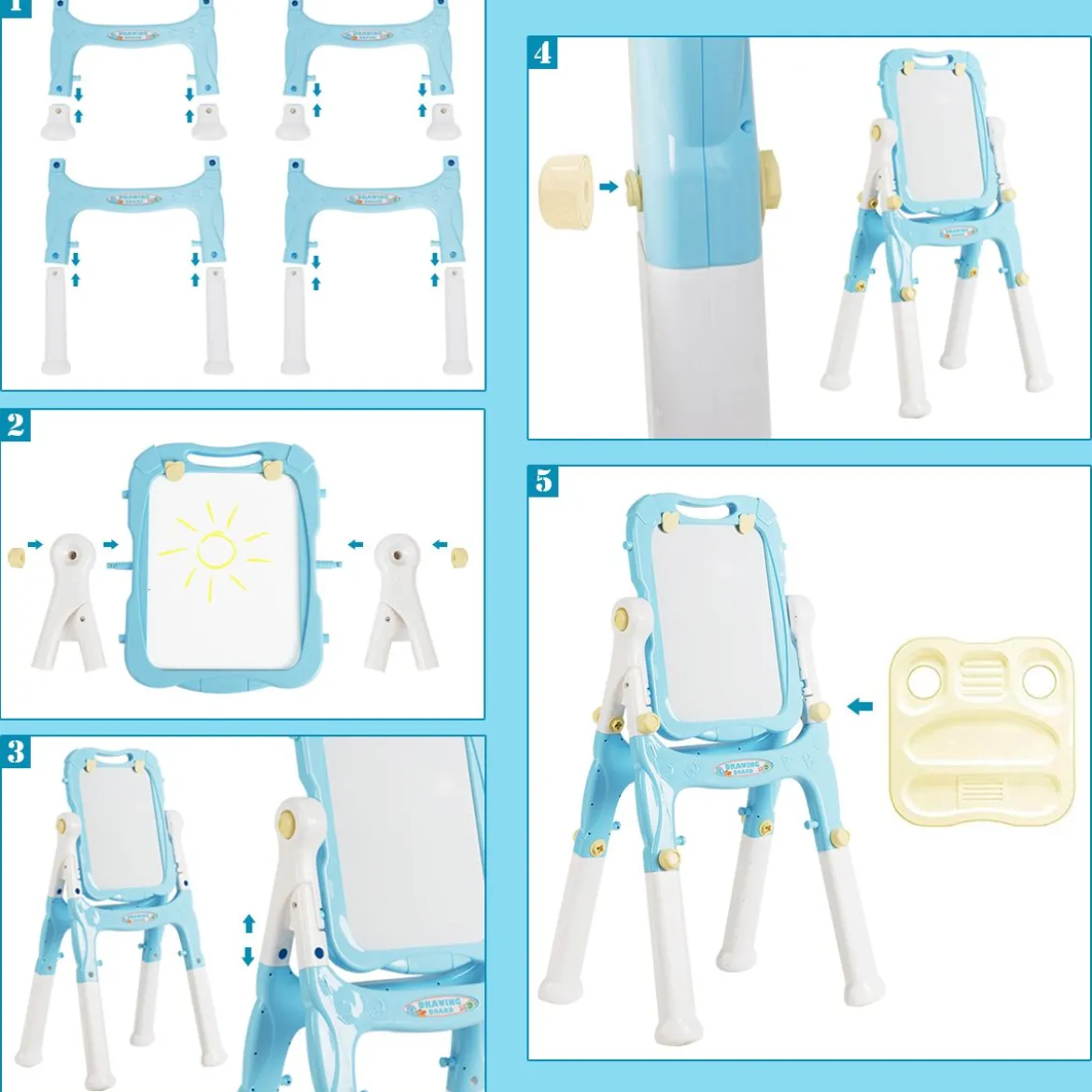 2 in 1 Kindertafel Staffelei doppelseitig Whiteboard & Kreidetafel Schreibtafel Blau
