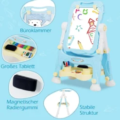 2 in 1 Kindertafel Staffelei doppelseitig Whiteboard & Kreidetafel Schreibtafel Blau