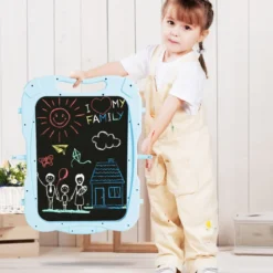 2 in 1 Kindertafel Staffelei doppelseitig Whiteboard & Kreidetafel Schreibtafel Blau