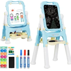 2 in 1 Kindertafel Staffelei doppelseitig Whiteboard & Kreidetafel Schreibtafel Blau