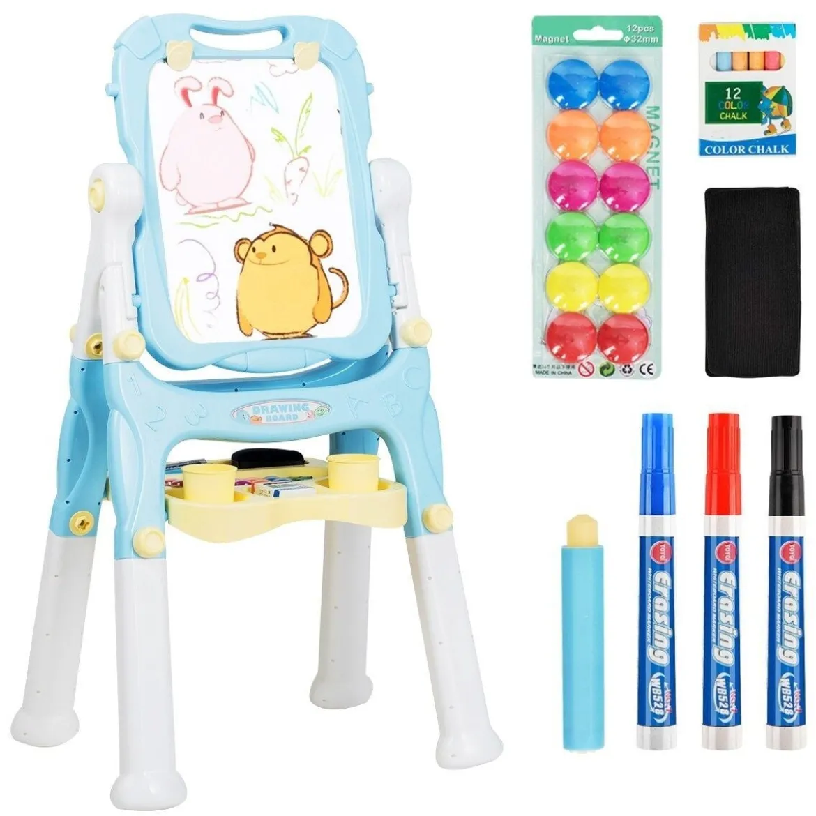 2 in 1 Kindertafel Staffelei doppelseitig Whiteboard & Kreidetafel Schreibtafel Blau