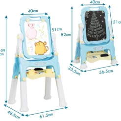 2 in 1 Kindertafel Staffelei doppelseitig Whiteboard & Kreidetafel Schreibtafel Blau