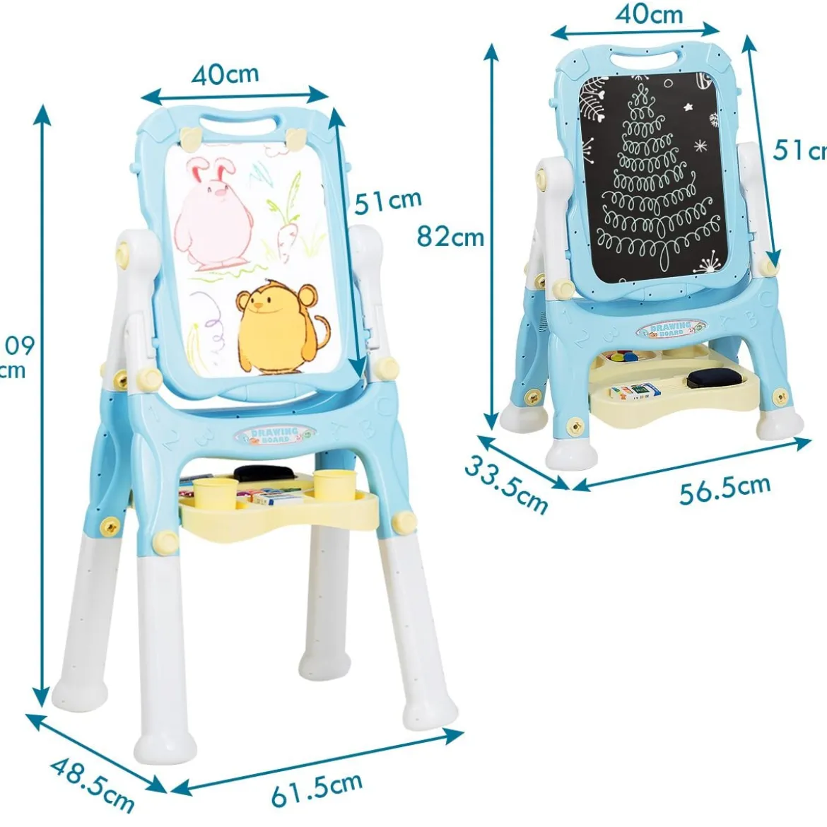 2 in 1 Kindertafel Staffelei doppelseitig Whiteboard & Kreidetafel Schreibtafel Blau