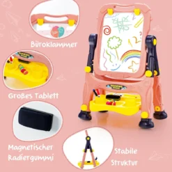 2 in 1 Kindertafel Staffelei doppelseitig Whiteboard & Kreidetafel höhenverstellbar Schreibtafel Rosa