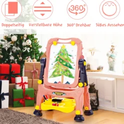 2 in 1 Kindertafel Staffelei doppelseitig Whiteboard & Kreidetafel höhenverstellbar Schreibtafel Rosa