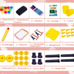 2 in 1 Kindertafel Staffelei doppelseitig Whiteboard & Kreidetafel höhenverstellbar Schreibtafel Rosa