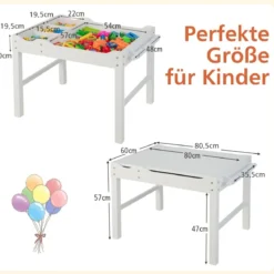 2 in 1 Kindertisch aus Kiefernholz mit Umkehrbarer Tischplatte & Stauraum & Papierrolle Weiß