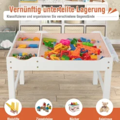 2 in 1 Kindertisch aus Kiefernholz mit Umkehrbarer Tischplatte & Stauraum & Papierrolle Weiß