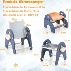6 in 1 Kindertisch mit Stuhl & Doppelseitiger Abnehmbarer Tischplatte & 66 Bausteine Spieltisch
