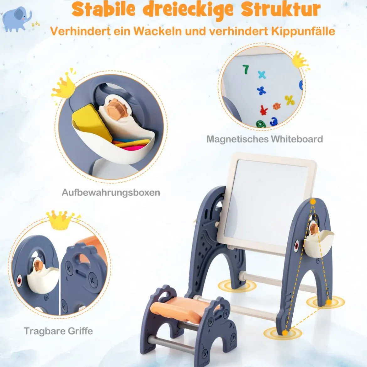 6 in 1 Kindertisch mit Stuhl & Doppelseitiger Abnehmbarer Tischplatte & 66 Bausteine Spieltisch
