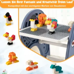 6 in 1 Kindertisch mit Stuhl & Doppelseitiger Abnehmbarer Tischplatte & 66 Bausteine Spieltisch