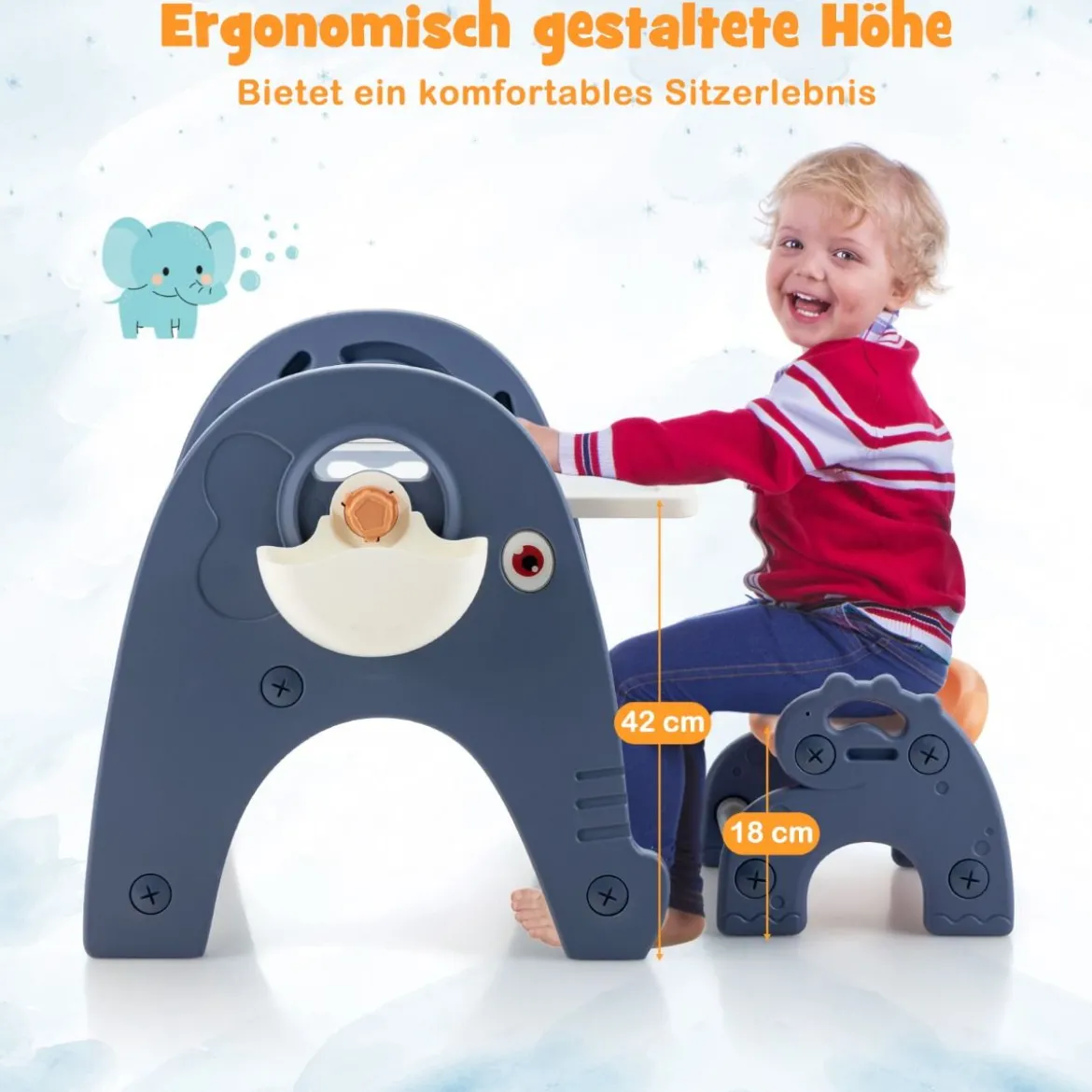 6 in 1 Kindertisch mit Stuhl & Doppelseitiger Abnehmbarer Tischplatte & 66 Bausteine Spieltisch