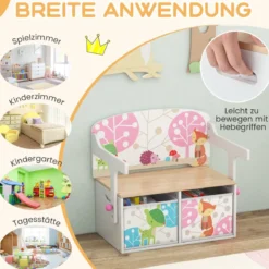 3 in 1 Kinder Tisch & Stuhl-Set mit 2 Abnehmbaren Stoffkörben zum Malen & Spielen & Lernen Weiß